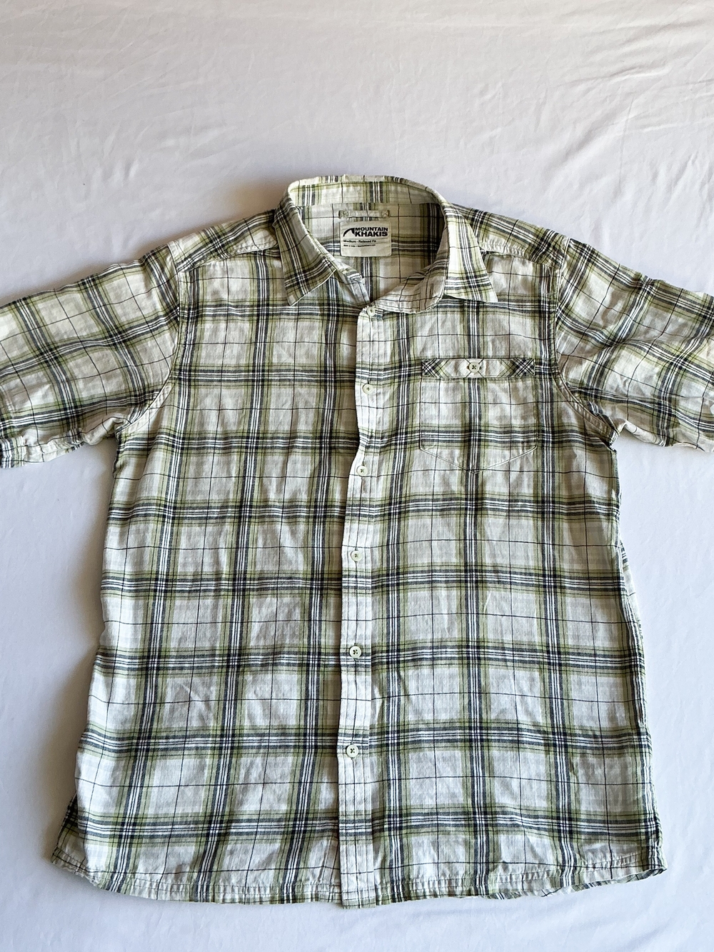 Mountain Khakis Short Sleeve Plaid Button-Up - Green & White